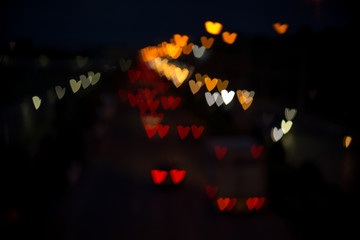Traffic lights heart shape bokeh, use for background.