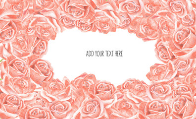  Greeting card for Valentine's Day with roses, colour pencils, can be used as invitation card for wedding, birthday and summer background. Hand drawn illustration with heart.