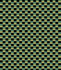 Gradient effect yellow green chess brick pattern for print design. Simple tile on black background. Green geometric tile repetitive backdrop. Modern decoration for banner, poster.
