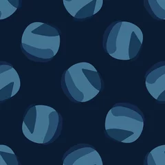 Rucksack Nahtloses Muster der klassischen blauen geworfenen Polka Dot-Vektorbeschaffenheit. Bunter weicher gemischter geo gefärbter Hintergrund. Denim-Indigo-männliche abstrakte. Wiederholtes Muster mit dunkler geometrischer Kreisblase im japanischen Stil © Limolida Studio