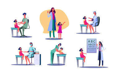 Set of children at doctor office