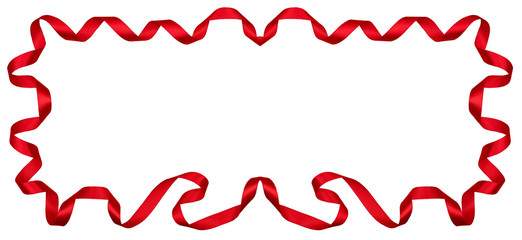 Red wavy ribbon on transparent background. Holiday decoration. Valentine's Day decoration congratulation frame.