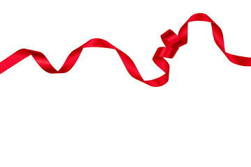 Red wavy ribbon on transparent background. Holiday decoration. Valentine's Day decoration congratulation frame.