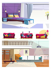 Set of people doing different activities. Flat vector illustrations of friends talking, people reading books. Leisure concept for banner, website design or landing web page