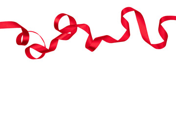Red wavy ribbon on transparent background. Holiday decoration. Valentine's Day decoration congratulation frame.