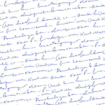 Handwritten abstract text seamless pattern, vector cursive script background, imitation of hand-drawn ink text