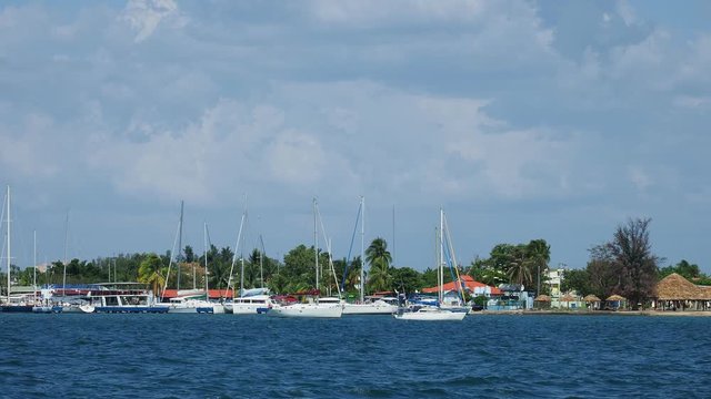 View over Cienfuegos Bay towards Marina and Palacio Azul, Cienfuegos, Cienfuegos Province, Cuba