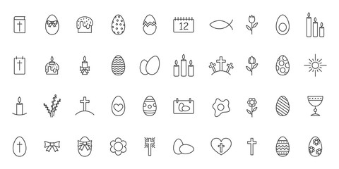 Easter outline icons set - vector.