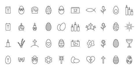 Easter outline icons set - vector.