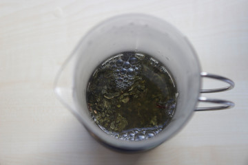 brewing leaf tea oolong tea in a french press kettle