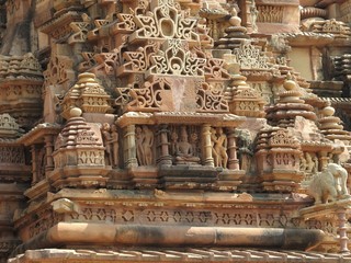 Erotic Human Sculptures at Vishvanatha Temple, Western temples of Khajuraho, Madhya Pradesh, India. Built around 1050, Khajuraho is UNESCO World heritage site and is tourist destination for erotica.