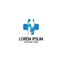 Cross Medical Logo With Hand Care. Medical Secure Logo Template Design Vector