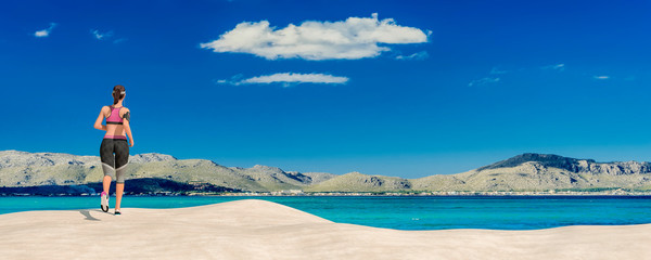 woman in 3d jogging integrated into a photograph