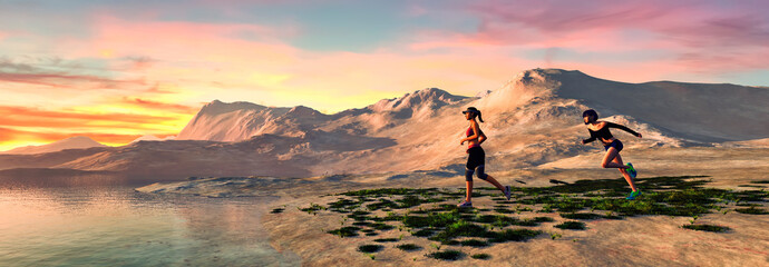 woman in 3d jogging integrated into a photograph