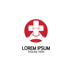 Obraz premium Cross Medical Logo With Hand Care. Medical Secure Logo Template Design Vector