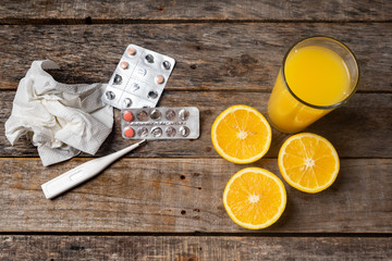Medicine for flu and orange juice
