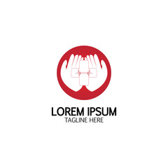 Cross Medical Logo With Hand Care. Medical Secure Logo Template Design Vector