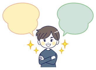 男性、ふきだし、笑顔