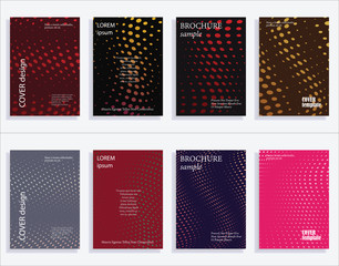 Minimalistic cover design templates. Set of layouts for covers of books, albums, notebooks, reports, magazines. Line halftone gradient effect, flat modern abstract design. Geometric mock-up texture