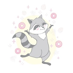 Cute raccoon with big tasty donut