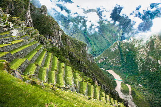Former agricultural terraces at Machu Picchu ruins, Peru.