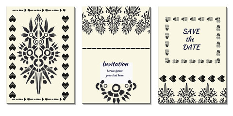 Cover royal greeting design. Modern template with ikat ornament for wedding design or greeting card any purpose.