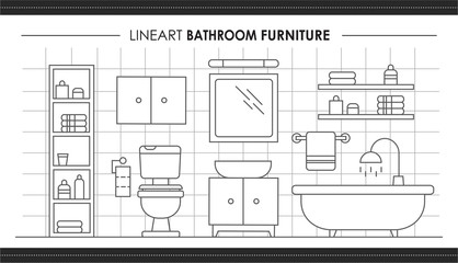 House interior banner set. Plan of the restroom with furniture arrangement. Outline illustration of house interior vector banner set for web design 