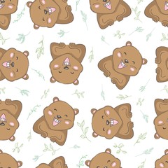 Seamless pattern with groundhog and animal's footprint. Vector illustration
