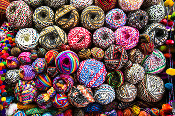 Fototapeta na wymiar Knitting background. Knitting yarn for handmade winter clothes. Cusco , Peru.