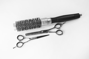 hairdressing scissors and comb isolated