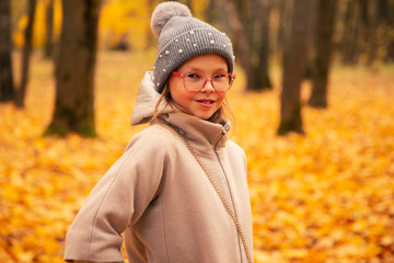 autumn portrait of a little girl.positive girl