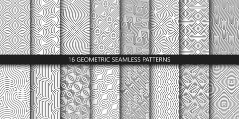 Vector set of linear ornamental seamless patterns. Collection of geometric braided modern patterns. Patterns added to the swatch panel.