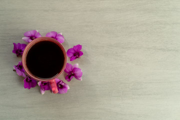 Obraz na płótnie Canvas Cup coffee, coffee bean on texture tile background.