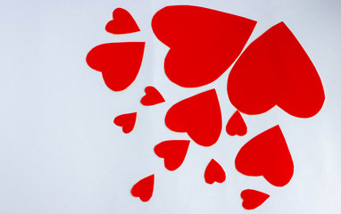 Red paper hearts isolated on white background, paper art copy space for text