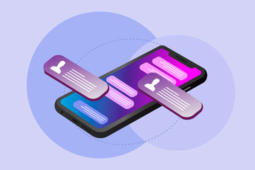 Smartphone black and white, chatting sms app template bubbles, black and white theme. Place your own text to the message clouds. Compose dialogues using samples bubbles Eps 10 format