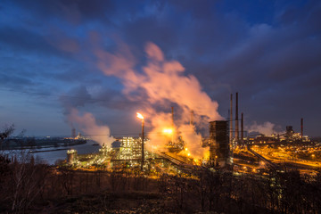 View on Schwelgern coking plant from Alsumer Hill in Duisburg, Germany