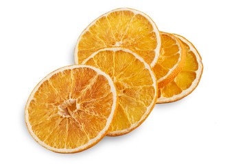 Stack of dried orange slices isolated on white