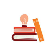 Books and light bulb. Stock vector illustration isolated on white background.