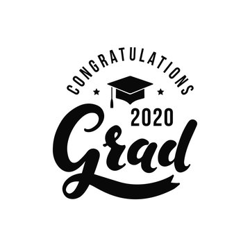 Congratulations Grad 2020. Vector label on white background. Print for graduation design, congratulation event, party, high school or college graduate