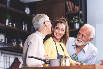 Happy family in kitchen