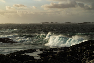Fototapeta na wymiar Waves hitting shores from winter storm