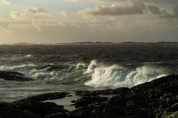 Waves hitting shores from winter storm