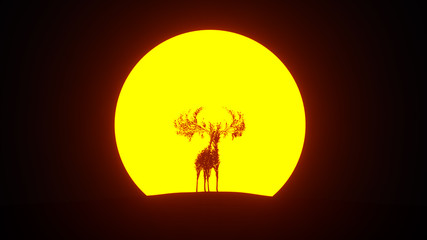 Silhouette of growing tree in a shape of a elk. Eco Concept. 3D rendering.