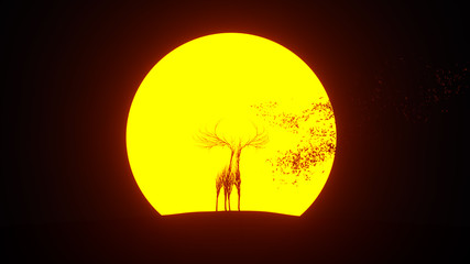 Silhouette of growing tree in a shape of a elk. Eco Concept. 3D rendering.