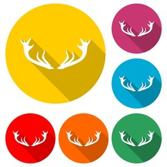 Deer antlers. Horns icon in flat style with long shadow