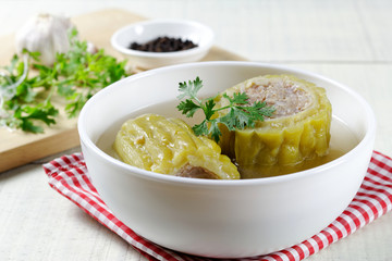 Clear Soup of Bitter Gourd Stuffed with Pork and Glass Noodles (Gang Jeud Mara Sai Moo)