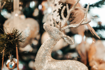 Decorated Christmas tree on background.