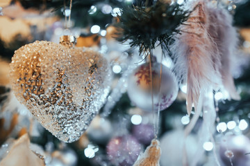 Decorated Christmas tree on background.
