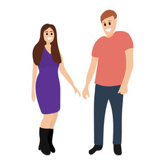 Happy couple hugs. Cartoon man and woman isolated on white