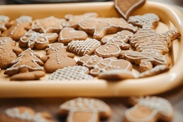 Christmas homemade gingerbread cookies. Christmas bakery.
